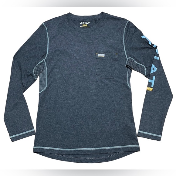 Ariat Wm’s Rebar Workman Logo Long Sleeve T-shirt  In Charcoal Gray Sz S - Picture 1 of 14